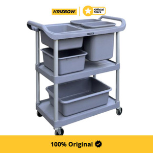 Krisbow Ukuran S Troli Kebersihan 3 Tingkat - Abu-Abu Cleaning Cart Peralatan Kebersihan Perabotan Bersih-Bersih Trolley Kebersihan