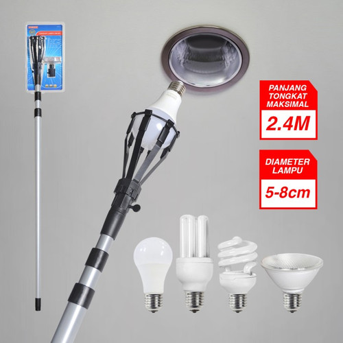 Paket Lampu 7Watt + Tongkat Lampu KM-021-8 Jari / 2.4 Meter Kenmaster