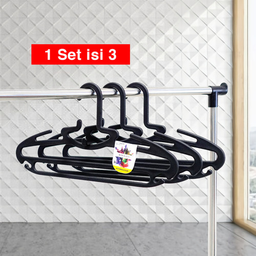 Gantungan Baju H11B Hitam- Hanger isi 3 Pcs / Set Kenmaster - GANT079