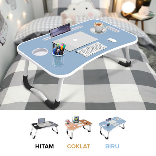 Meja Belajar Lipat / Meja Computer Biru SY-CT-6 Tempat Minum + HP