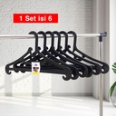 Gantungan Baju H01 Hitam - Hanger isi 6 Pcs / Set Kenmaster - GANT058