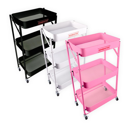 Kenmaster Rak Lipat 3 Susun KM-BWP8 / Rak Dapur Roda Lipat - Pink