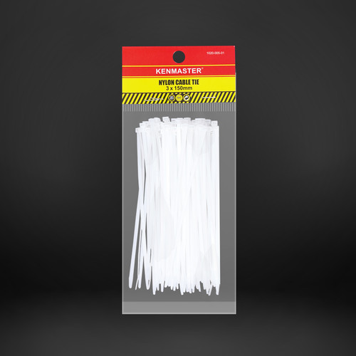 Kenmaster Cable Ties 3x15cmx100Pcs WHITE - 1 PACK
