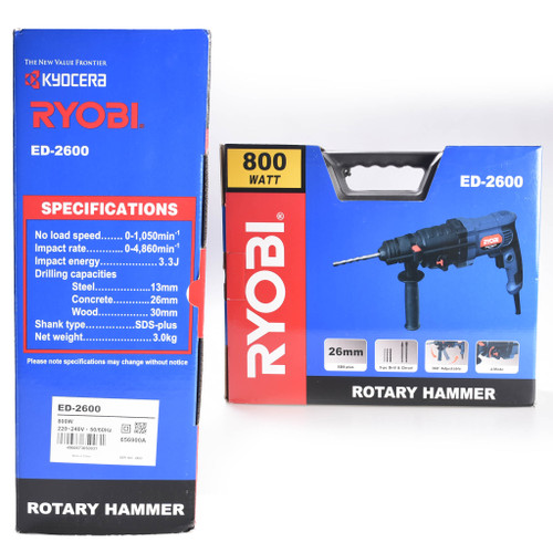 Ryobi Rotary Hammer ED-2600 Bor Beton 4 Mode 26mm+ToolBox+FaceShield