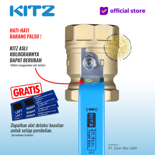 KITZ Ball Valve 8 bar , Gagang Biru , Fig. ZH , 1/2" - 15A - 15mm , Drat Screw
