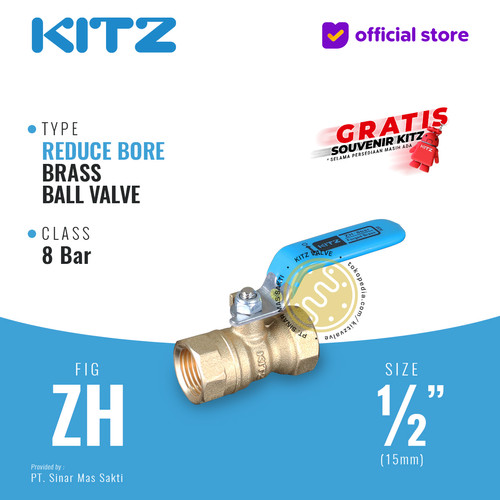 KITZ Ball Valve 8 bar , Gagang Biru , Fig. ZH , 1/2" - 15A - 15mm , Drat Screw