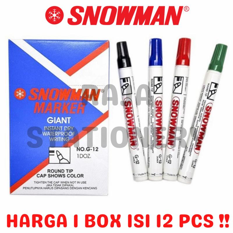 SNOWMAN PERMANENT MARKER SPIDOL PERMANEN SNOWMAN G-12 1 BOX 12 PCS