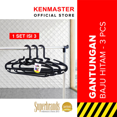 [EZM.2500249] Gantungan Baju H11B Hitam- Hanger isi 3 Pcs / Set Kenmaster - GANT079