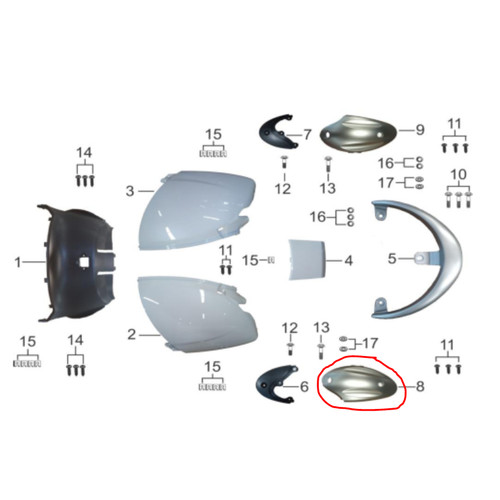 [EZM.1150128] Cover Body Roda Belakang Kiri Motor Listrik Viar New Q1